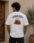 Armenian pomegranate botanical graphic tee in white, oversized boxy streetwear fit