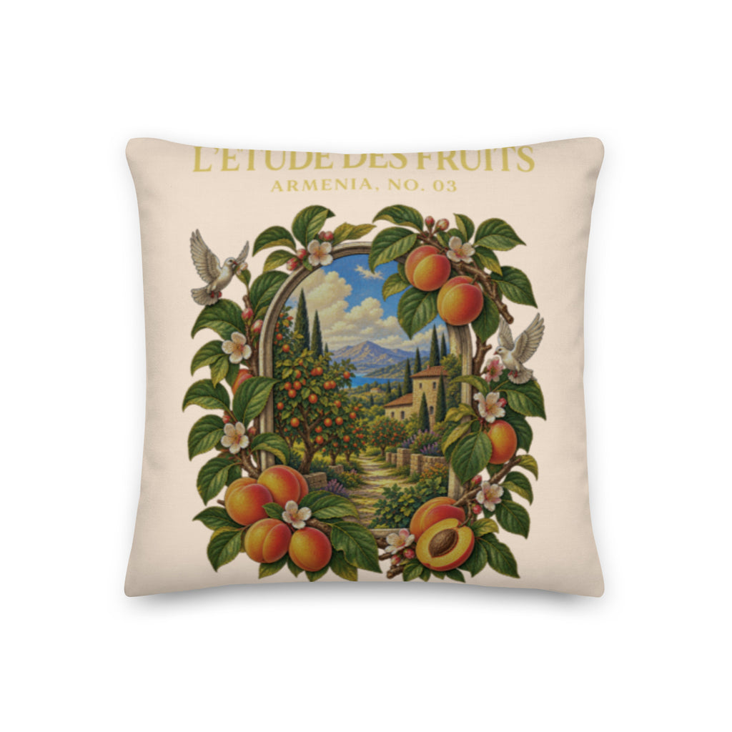 Armenian apricot decorative pillow with linen-feel cover, insert included
