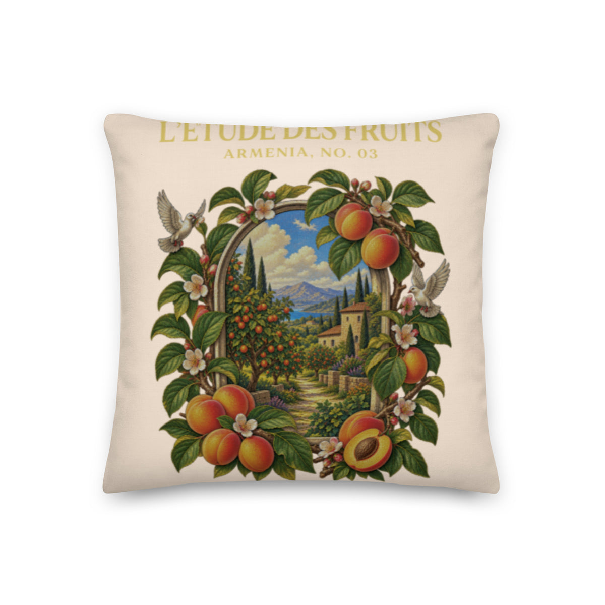 Armenian apricot decorative pillow with linen-feel cover, insert included