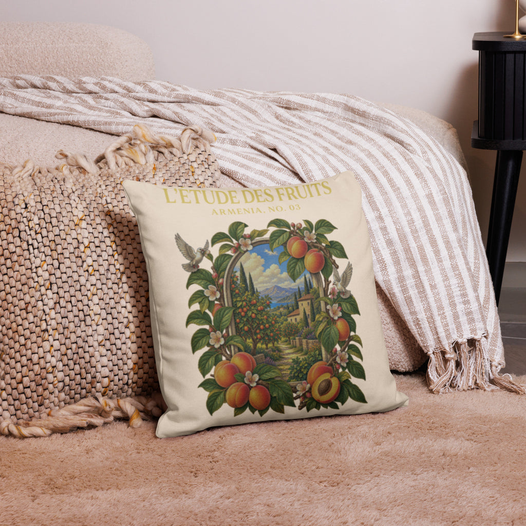 Armenian apricot decorative pillow with linen-feel cover, insert included