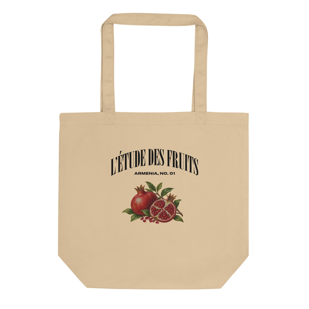 Side view of heavyweight organic cotton pomegranate tote bag showing gusset
