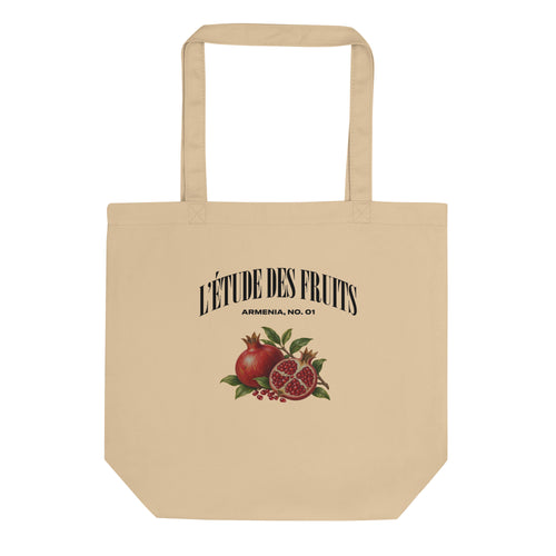 Side view of heavyweight organic cotton pomegranate tote bag showing gusset