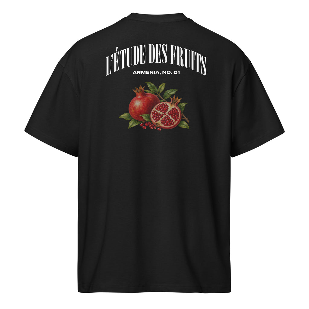  Back graphic of pomegranate botanical illustration on black streetwear tee