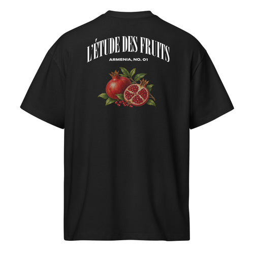  Back graphic of pomegranate botanical illustration on black streetwear tee